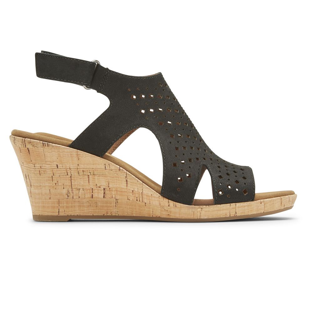 Rockport Women's Briah Hood Slingback Wedges Sandals - Black - USA (5180YJBOC)